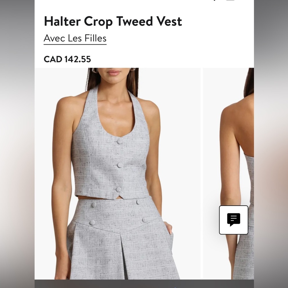 NWT Avec Les Filles Halter Crop Tweed Vest